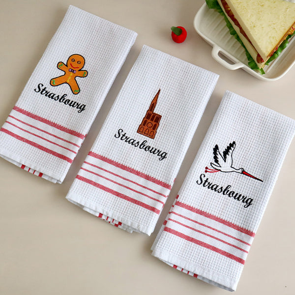 Christmas Embroidered Waffle Tea Towel, Nordic Cotton Fabric Napkin