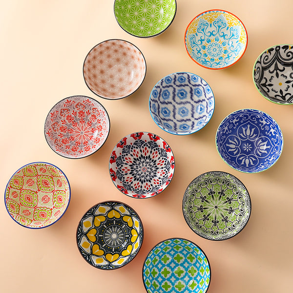 Bohemian Ceramic Pedestal Bowl – Underglaze Rice & Soup Bowl