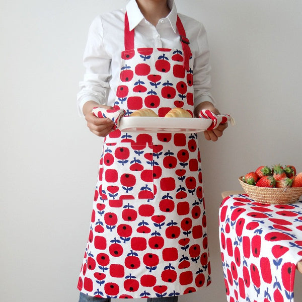 Nordic Cotton Printed Apron, Adult Kitchen Apron with Adjustable Neck Strap