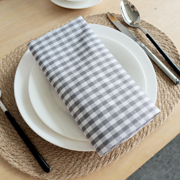 Cotton Checkered Square Napkins, Ready-Stock Kitchen Towels for Home Dining