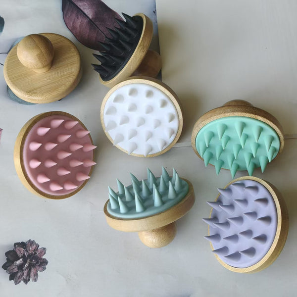 Bamboo Scalp Massage Brush | Silicone Shampoo Brush for Hair Washing & Scalp Care