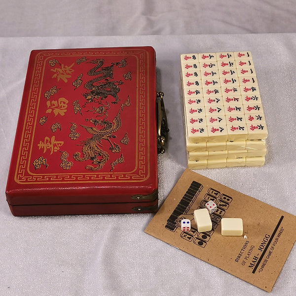 Melamine Mahjong Set – Travel Mini Mahjong Tiles with Vintage Leather Case