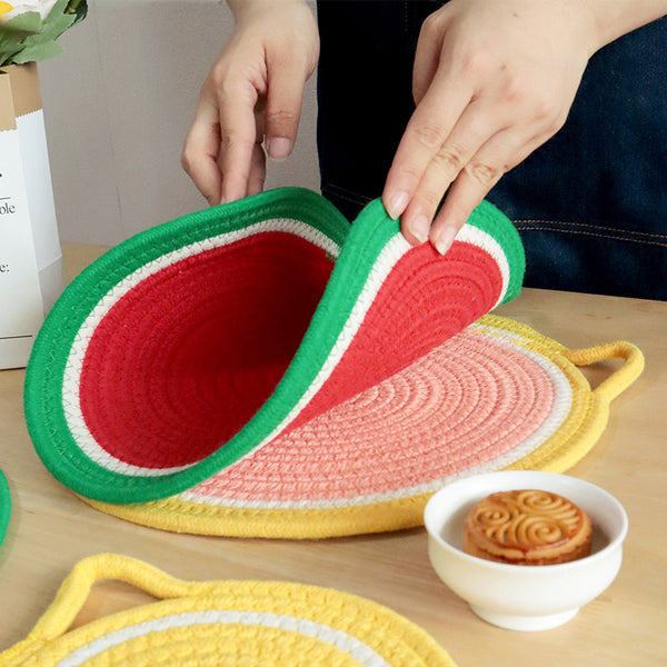 Fruit-Themed Cotton Rope Trivet, Round Heat Resistant Placemat, Coaster & Hanging Pot Holder
