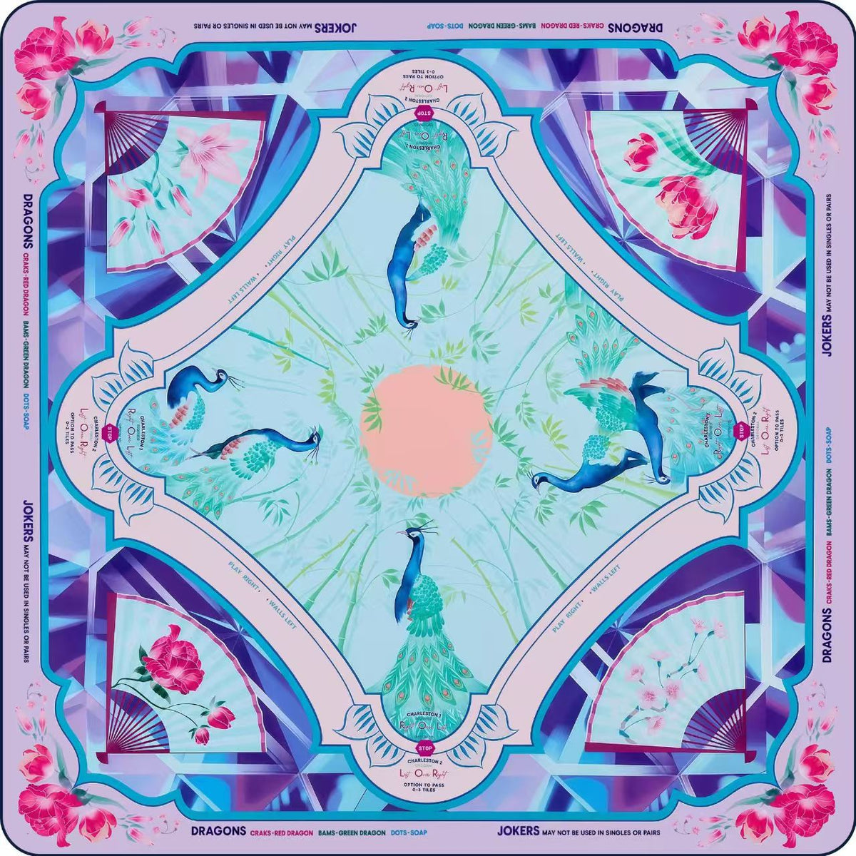 New American Mahjong Mat – Hand-Drawn Style Rubber Table Game Mat for Western Mahjong