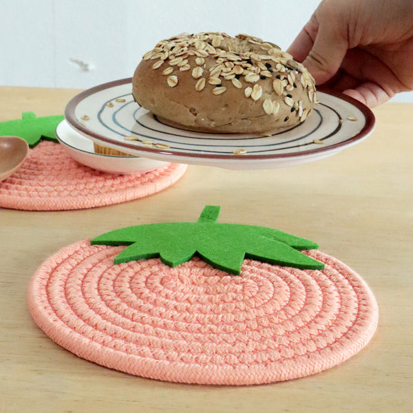 Fruit Shaped Cotton Rope Trivet, Strawberry & Pumpkin Woven Placemat and Non-Slip Coaster