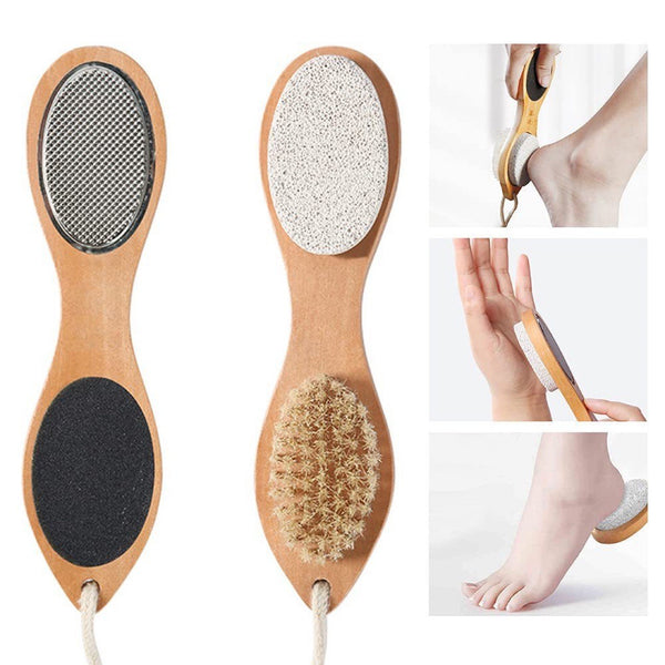 4-in-1 Wooden Foot Brush | Callus Remover Scrubber for Exfoliating & Foot Care