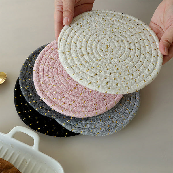 Handwoven Cotton Rope Trivet, Multi-Purpose Kitchen Table Mat & Heat Resistant Coaster