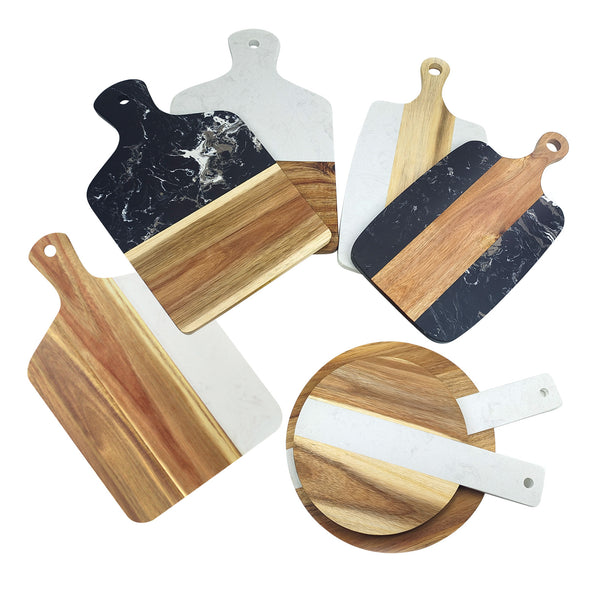 Marble & Wood Serving Board – Charcuterie, Cheese & Pizza Board