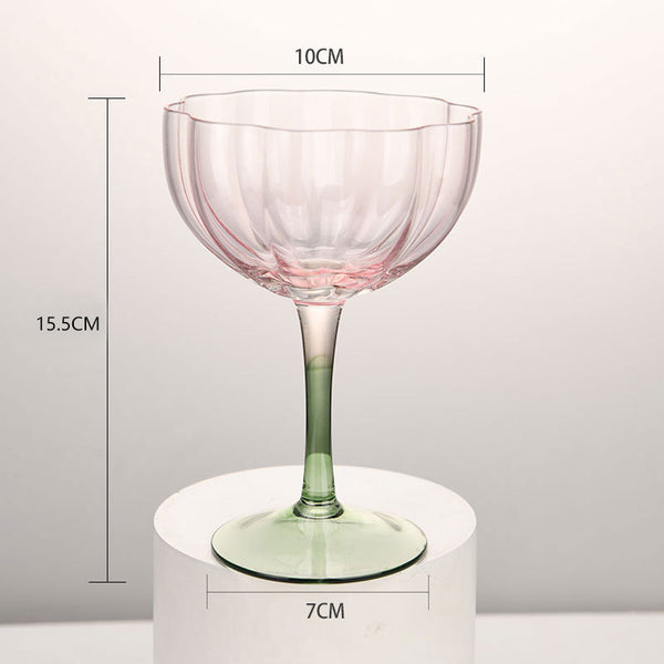 Hand-Blown Crystal Wine Glass – Petal-Shaped Stemmed Goblet for Hotel & Home
