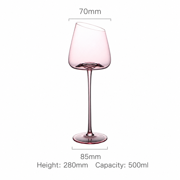 Pink Crystal Wine Glass – Luxury Angled Rim Stemmed Goblet