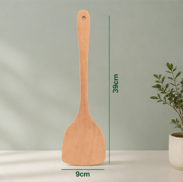 Hevea Wood Cooking Spatula – Uncoated Non-Stick Safe Long Handle Heat-Resistant Solid Wood Kitchen Utensil
