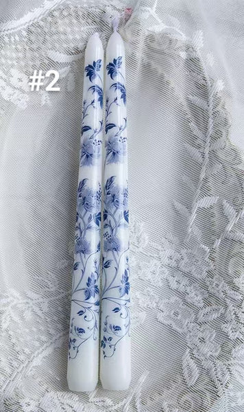 25cm Blue & White Porcelain Taper Candles – Set of 2