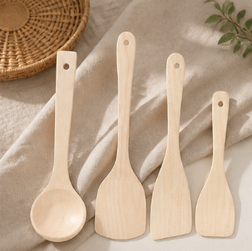 Hevea Wood Cooking Spatula – Uncoated Non-Stick Safe Long Handle Heat-Resistant Solid Wood Kitchen Utensil