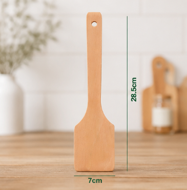Hevea Wood Cooking Spatula – Uncoated Non-Stick Safe Long Handle Heat-Resistant Solid Wood Kitchen Utensil