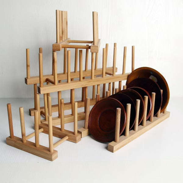 Bamboo Dish Drying Rack Plate Organizer