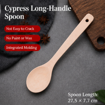 Hevea Wood Cooking Spatula – Uncoated Non-Stick Safe Long Handle Heat-Resistant Solid Wood Kitchen Utensil