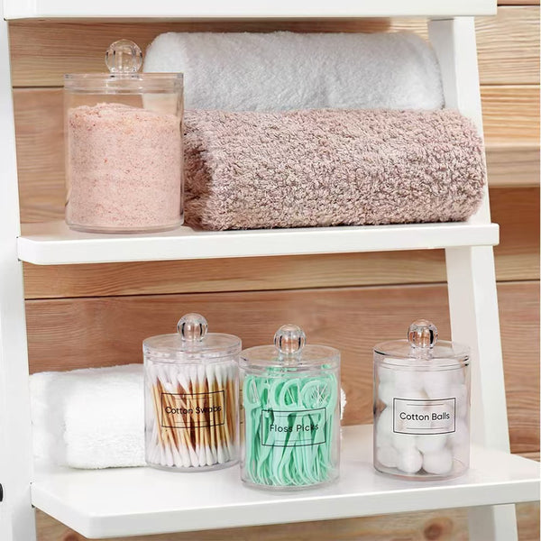 Clear Acrylic Cotton Swab Holder Storage Jar with Lid