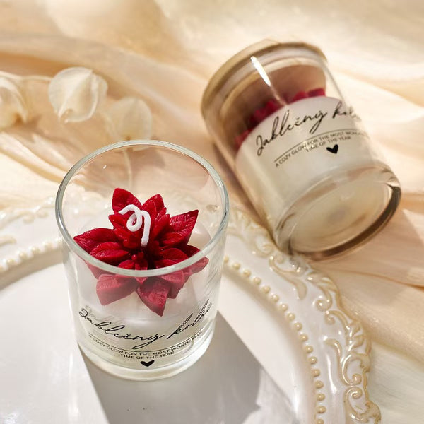 Christmas Leaf Glass Cup Soy Candle