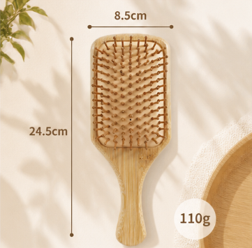 Natural Bamboo Cushion Massage Comb – Anti-Static, Scalp Care, Portable Detangling Hairbrush