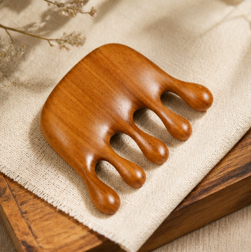 Golden Silk Sandalwood Massage Comb – Large Round Tooth Meridian Scalp & Neck Gua Sha Comb