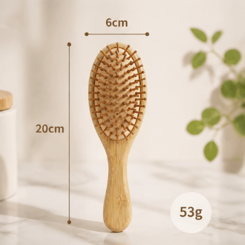 Natural Bamboo Cushion Massage Comb – Anti-Static, Scalp Care, Portable Detangling Hairbrush