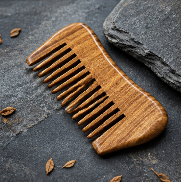 Golden Silk Sandalwood Massage Comb – Large Round Tooth Meridian Scalp & Neck Gua Sha Comb