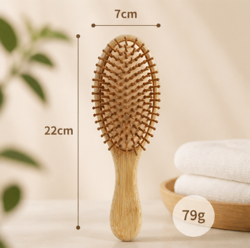 Natural Bamboo Cushion Massage Comb – Anti-Static, Scalp Care, Portable Detangling Hairbrush