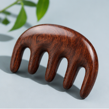 Golden Silk Sandalwood Massage Comb – Large Round Tooth Meridian Scalp & Neck Gua Sha Comb