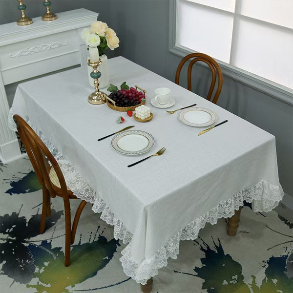 Rectangular Lace Trim Tablecloth Rustic Gauze Table Cover