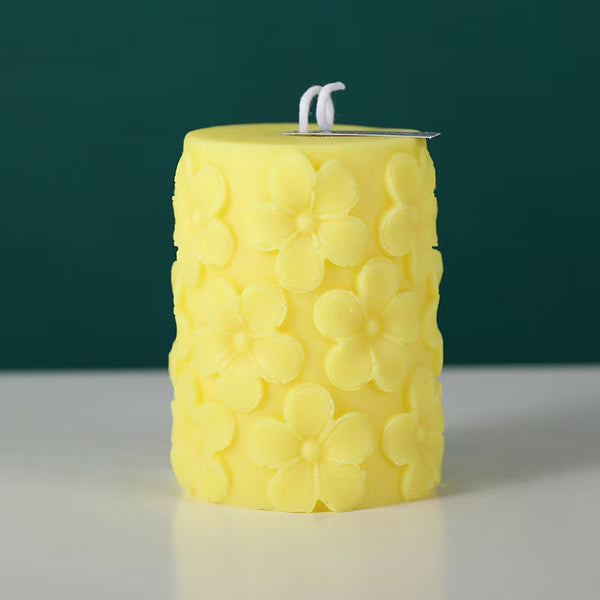 Embossed Pillar Beeswax Candle