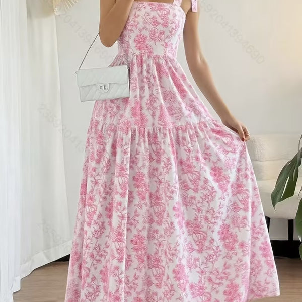 Floral Print Maxi Dress – Blue & White Spaghetti Strap Dress