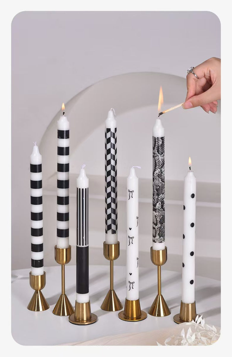 25cm Black Printed Taper Candles – Set of 2