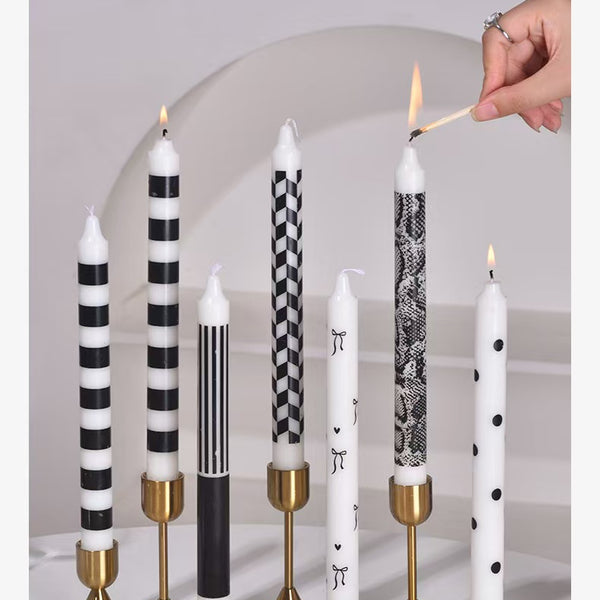 25cm Black Printed Taper Candles – Set of 2