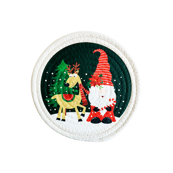 Round Christmas Cotton Rope Trivet, Heat Resistant Table Mat & Cup Coaster