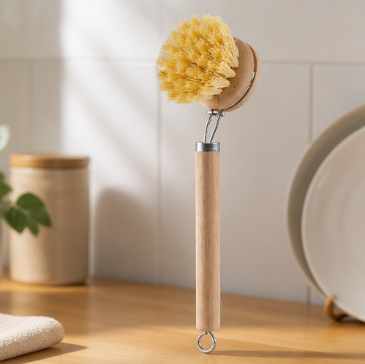 Long-Handled Pot Brush | Kitchen Cleaning Scrub Brush with Hanging Loop