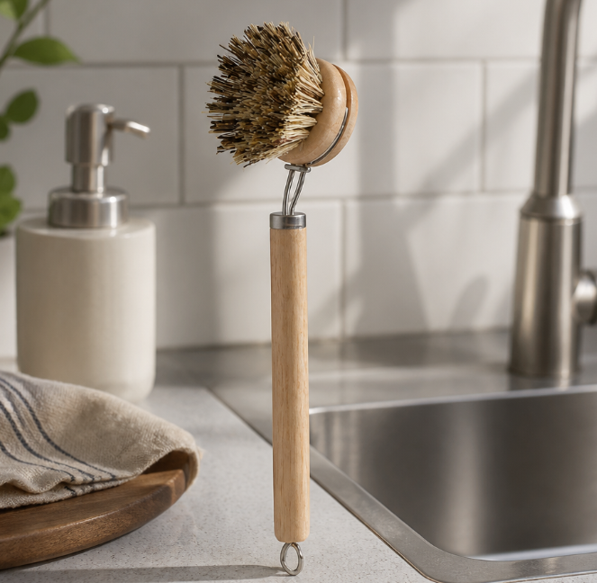 Long-Handled Pot Brush | Kitchen Cleaning Scrub Brush with Hanging Loop