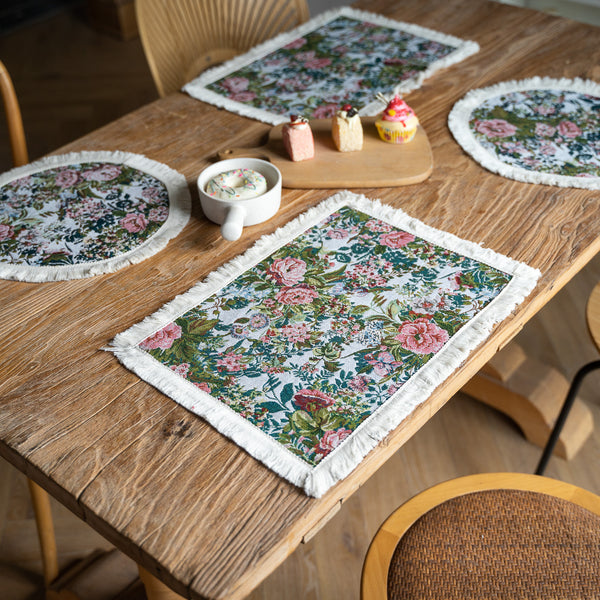 Floral Round Tassel Placemat, Decorative Dining Table Mat