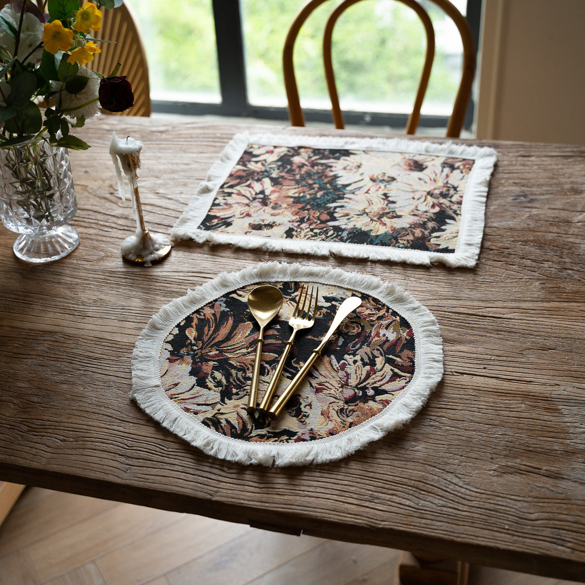 Floral Round Tassel Placemat, Decorative Dining Table Mat