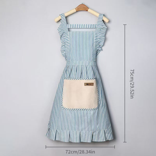 Lace Trim Cotton Linen Kitchen Apron