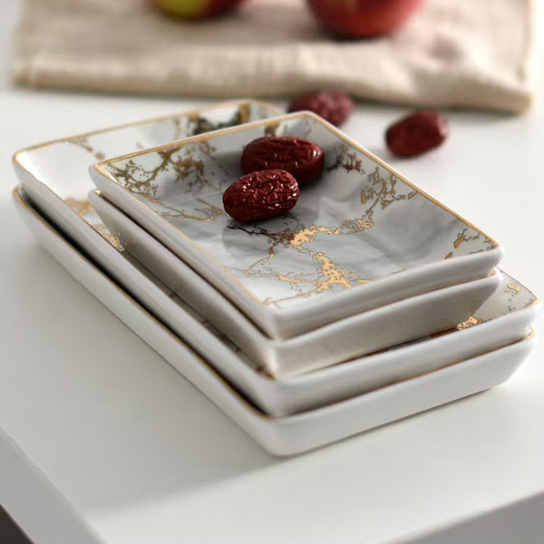 Marble Pattern Ceramic Rectangular Tray
