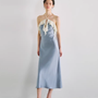 Satin Bloom Halter Maxi Dress