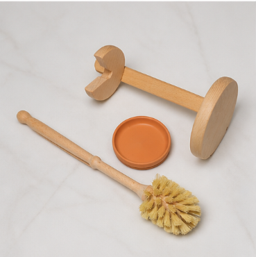 Sisal Toilet Brush Set with Ceramic Holder & Beechwood Stand – Eco-Friendly Cleaning Brush