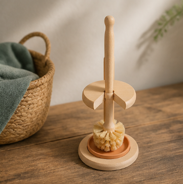 Sisal Toilet Brush Set with Ceramic Holder & Beechwood Stand – Eco-Friendly Cleaning Brush
