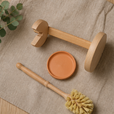 Sisal Toilet Brush Set with Ceramic Holder & Beechwood Stand – Eco-Friendly Cleaning Brush