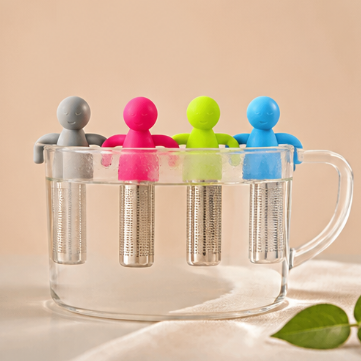 Creative Silicone Tea Infuser – Cute Human Figure Strainer, Stainless Steel Mesh Filter, Portable Tea Accessory