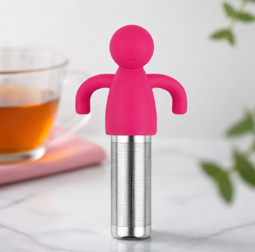 Creative Silicone Tea Infuser – Cute Human Figure Strainer, Stainless Steel Mesh Filter, Portable Tea Accessory
