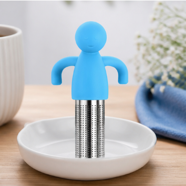 Creative Silicone Tea Infuser – Cute Human Figure Strainer, Stainless Steel Mesh Filter, Portable Tea Accessory