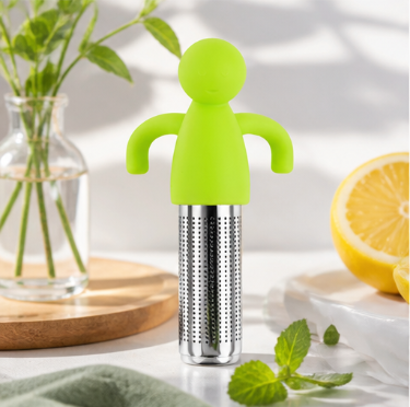 Creative Silicone Tea Infuser – Cute Human Figure Strainer, Stainless Steel Mesh Filter, Portable Tea Accessory