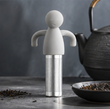 Creative Silicone Tea Infuser – Cute Human Figure Strainer, Stainless Steel Mesh Filter, Portable Tea Accessory