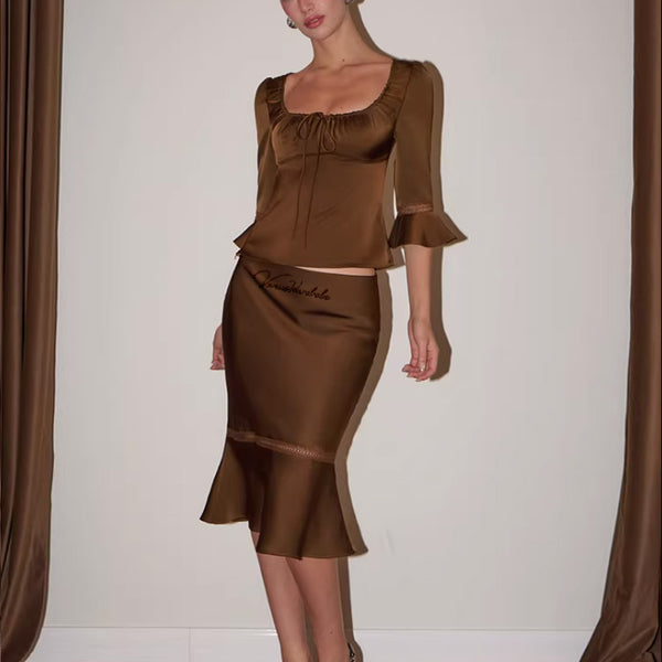 Silk Halo Lace-Trim Skirt Set